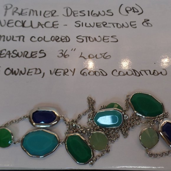 Premier Designs (PD) Silvertone Blues & Greens 36" Necklace - Picture 9 of 14